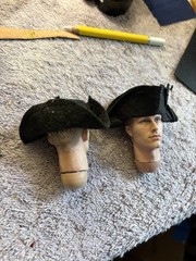 OOAK 1/6 Scale …Set of 2…1700’s Basic Black Military Tricorn Hat.