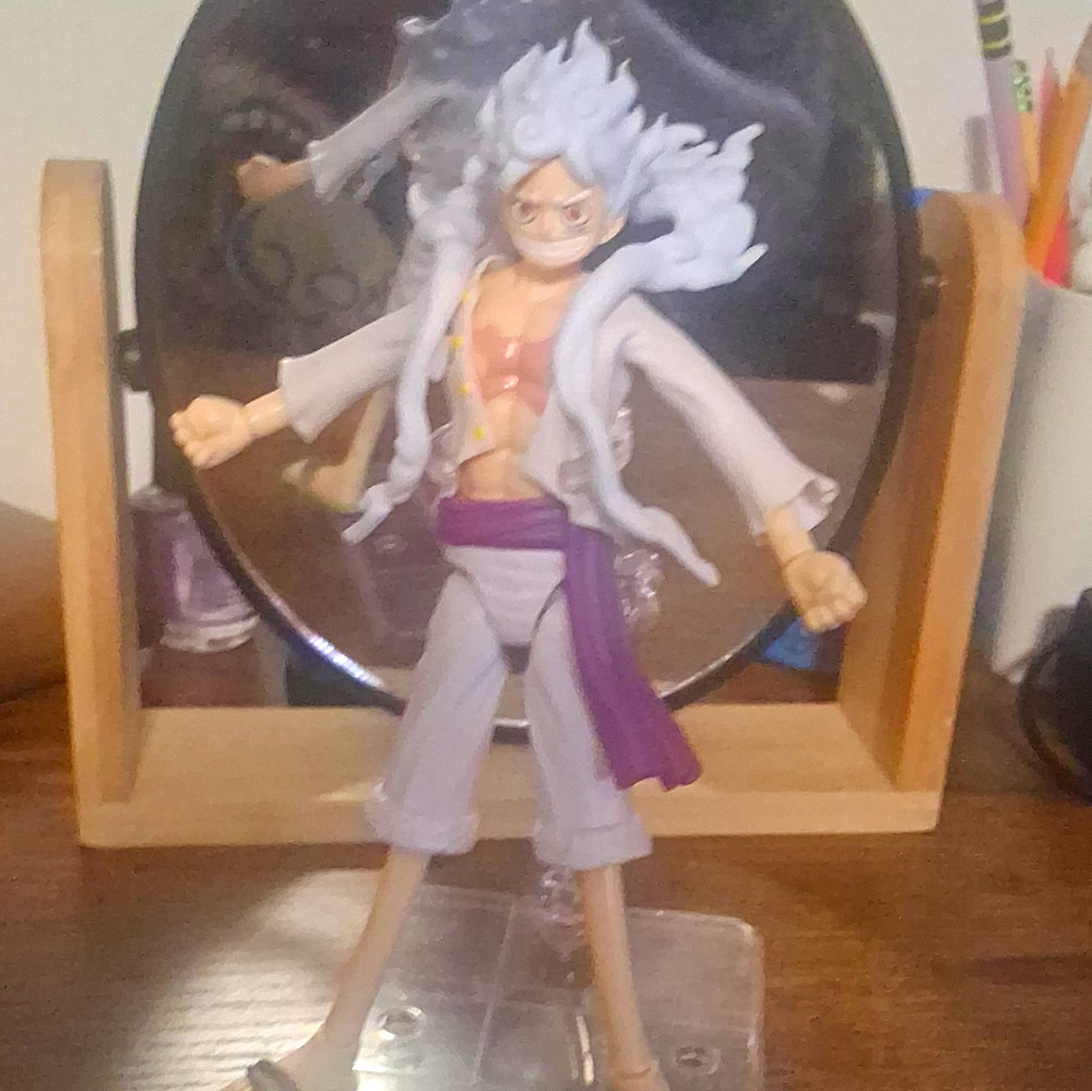 Anime/Manga Style White Hair Action Figure, Plastic, Purple/Beige, Stand