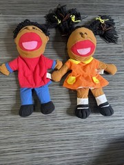 Hand Puppets Plush Brown Girl & Boy Pretend School Lot Of 2 School & Home