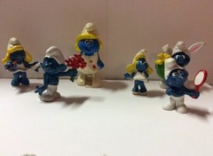 Smurf Figurines Toys 1970s 1980s Miniature Lot PVC And Smurfette Wind Up Toy