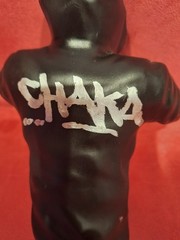 CHAKA FIGURE TOY BLACK HOODIE ‘”CHAKA” TAG FRONT AND BACK 9″ SCALE PLASTIC