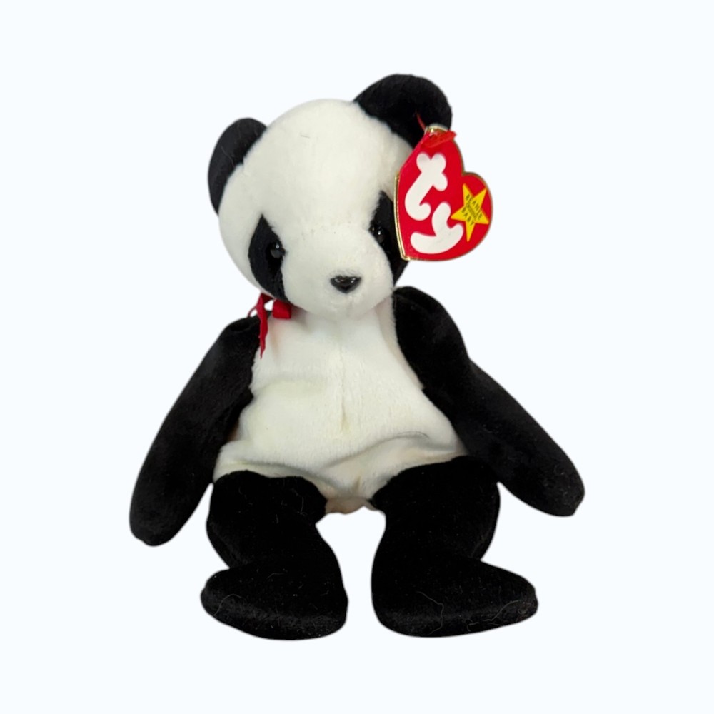 Ty Beanie Baby Fortune Panda Plush Toy 1997 w/ Tags Red Ribbon Collectible