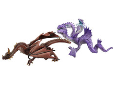 2 Safari Dragons: Brown Red Mountain & Hydra Silver Metallic Purple Mythical Lot