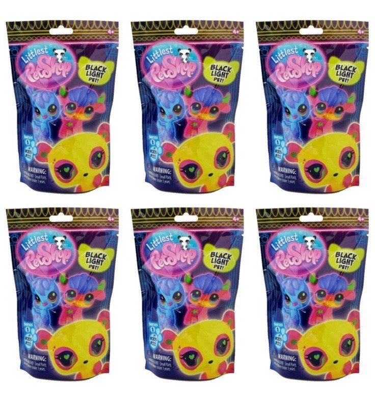 Lot Of 6 Littlest Pet Shop Series 1 Black Light Pets -Sealed Blind Bags