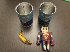 Kidrobot Andy Warhol Tomato Soup Can Series Vinyl Banana & Plush Robot With Can!