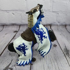 Papo Medieval Sword Shield-Decorated Horse BLUE+WHITE Action Figure 2000s Vtg