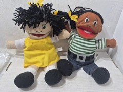 Lot Hand Puppets Plush Little Girl White & African American Play Pretend School