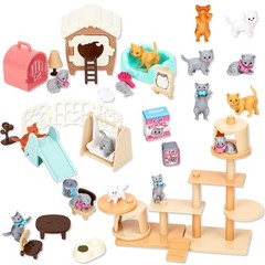 43-Piece Cat Figurine Playset – Realistic Pet Care Toys for Kids, Toddlers, B…