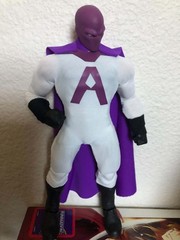 Superhero Action Figure Purple White Black Cape “A” Chest Logo Plastic Fabric