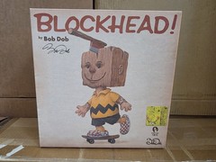 SIGNED SPONGEBOB Blockhead 9″ Vinyl Figure Skateboard by BOB DOB Martian Toys
