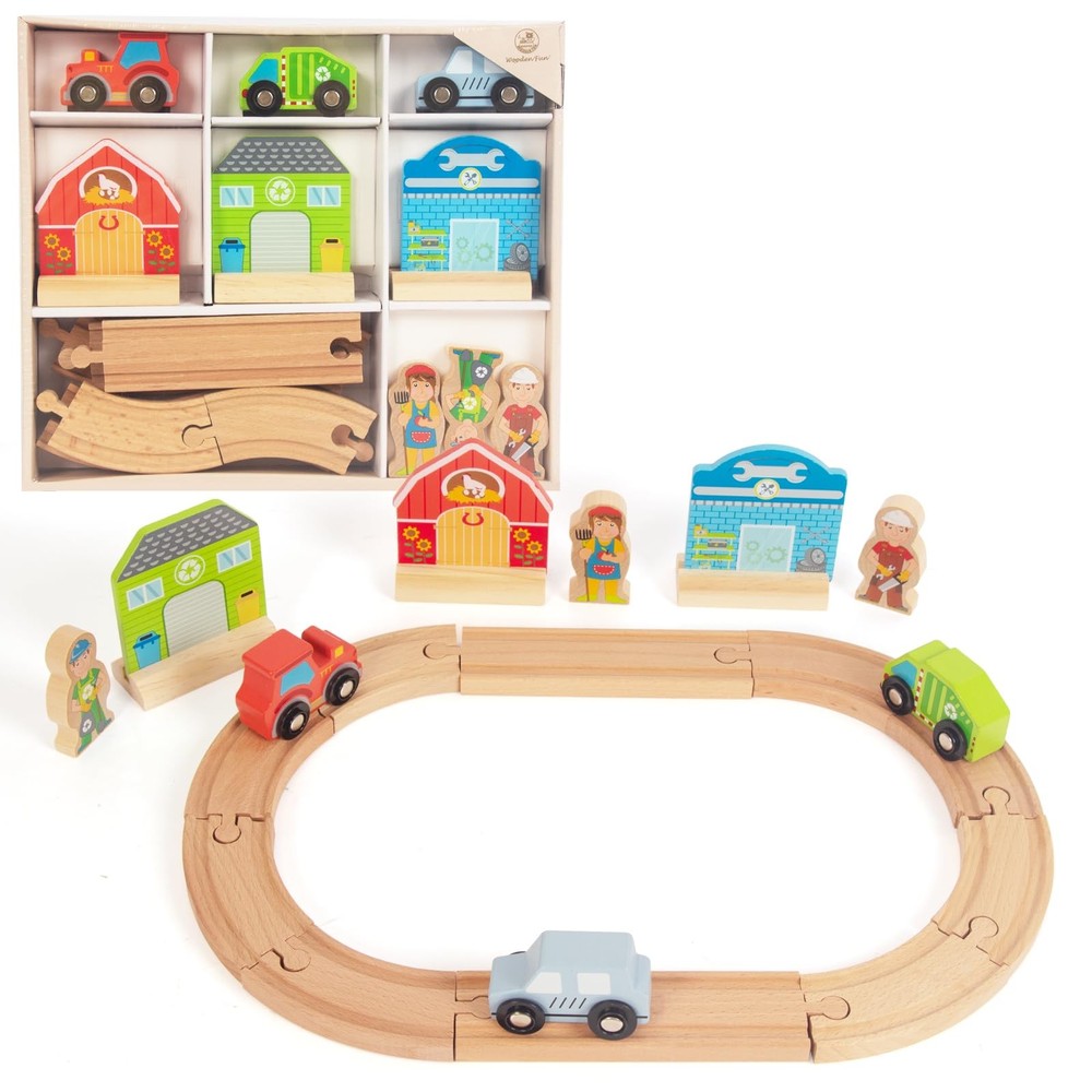 Wooden Train Set for Toddler, Wooden Tracks fits Thomas, fits Brio, fits Chug