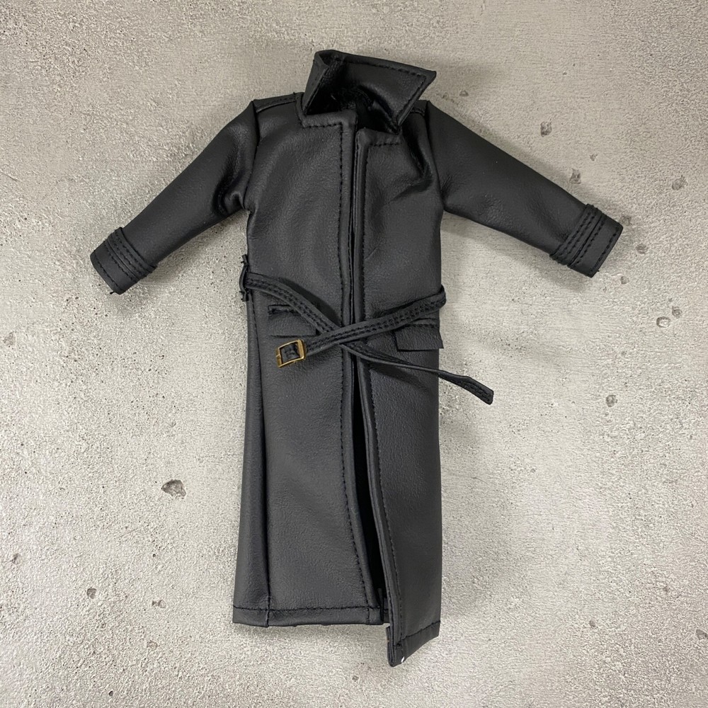 PB-LTC-BLK: 1/12 Black Wired Faux Leather Trench Coat for 6″ action figures