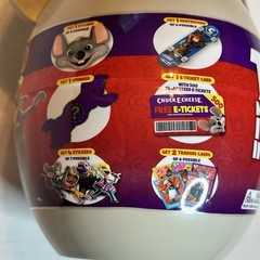 CHUCK E. CHEESE Mystery Surprise Egg Collectible 10 Items Inside w/ E Ticket NEW