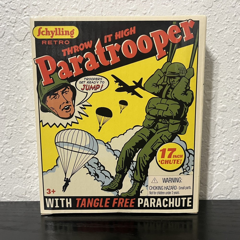 Schylling Retro Paratrooper 17″ Tangle Free Parachute Green Army Men Toy NEW