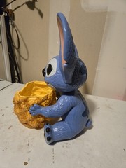 Disney Stitch Plastic Figure Holding Yellow Bowl, Lilo & Stitch Movie, Blue