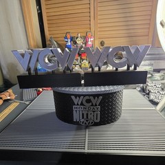 WWE Mattel Small WCW Announcer Table & Small Stage Logos Accessory Lot