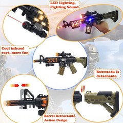 Light Up Combat Rifle Machine Gun Toy, Light/Sound/Vibration Batter Operated 19″
