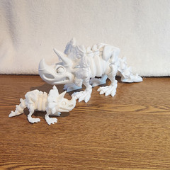 3D Printed Flexi Triceratops Dinosaur Toy, Articulated Fidget Dino, White PLA Pl