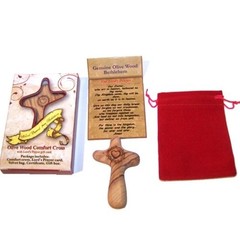 No Greater Love Olive Wood Cross Engraved with Crown of Thorns and Heart 3″