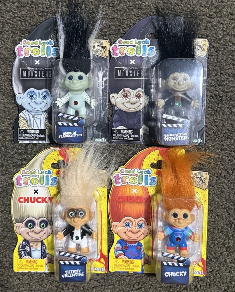 Good Luck Trolls Horror Set of 4 Chucky Tiffany Frankenstein Bride New