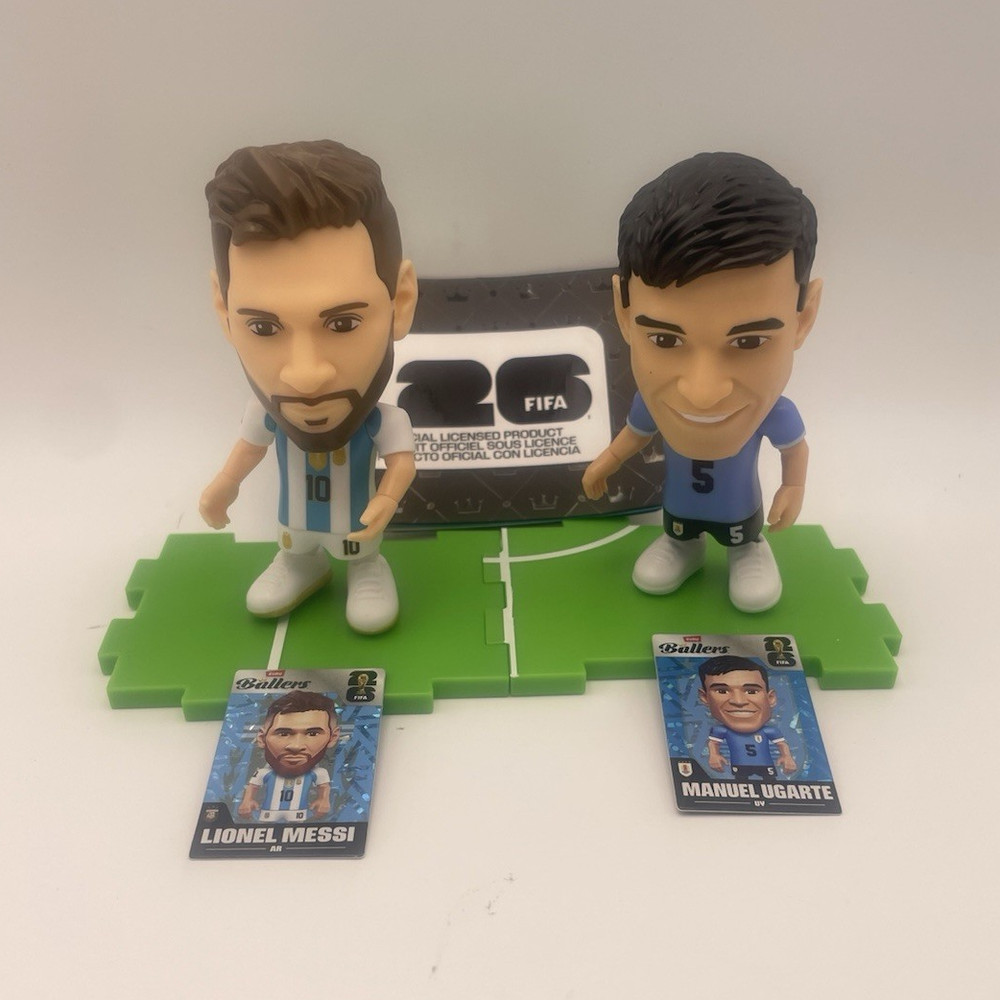 SoccerStarz Lionel Messi & Manuel Ugarte Soccer Figure Set w/ Trading Cards