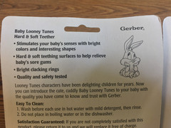 2 GERBER Looney Tunes Lovables Hard And Soft Teething Ring Bugs Bunny Taz New