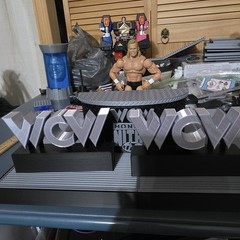 WWE Mattel Small WCW Announcer Table & Small Stage Logos Accessory Lot