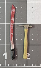NECA M3GAN 7” scale Action Figure Fodder bloody paper cutter machete & hammer