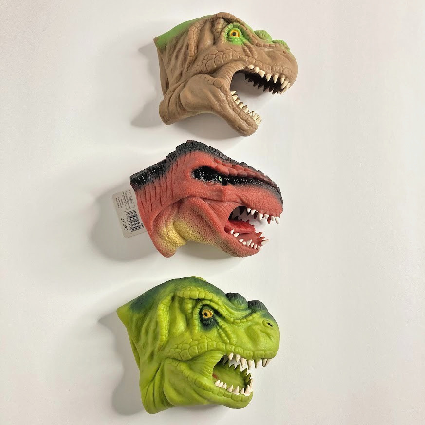 Lot of 3 Realistic T-Rex Dinosaur Heads Hand Puppets Soft Rubber Silicone