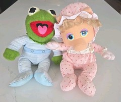 Vintage 1984 Muppet Babies Hasbro Pampers Plush Kermit Frog & Miss Piggy