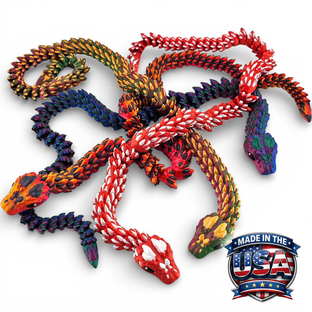 Lot 4 Articulated Snake Fidget Toys 3D Printed Flexible Desk Toy Gift – 21″