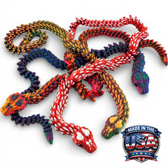 Lot 4 Articulated Snake Fidget Toys 3D Printed Flexible Desk Toy Gift – 21″