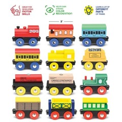 Wooden Train Set 12 Pcs Magnetic Includes 3 Engines-Toy Train Sets for Kids