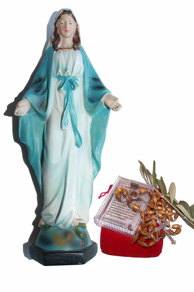Colored Blessed Praying Mary (11.5In) with Olive Wood Rosary