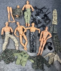 Lot of 6 Vtg 12” Army Military GI Joe Dolls Figures Soldiers With Clothes Guns