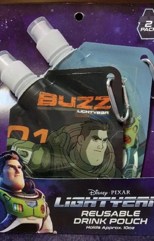 New 2 Pack Disney’s Pixar toy story BUZZ LIGHTYEAR Reusable Drink Pouch 10oz
