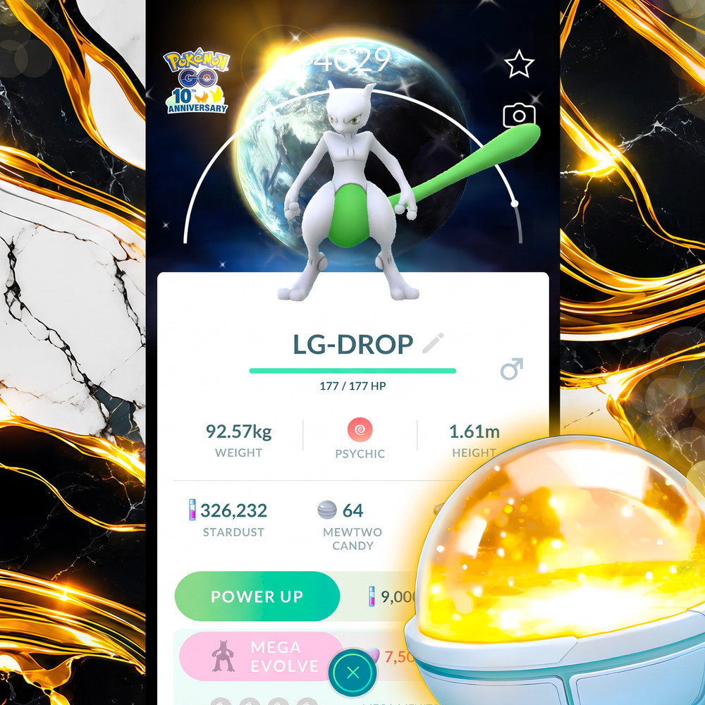 Pokémon Shiny Mewtwo BG 10th Anniversary + Lucky Trinket | Tr-de Go ✨