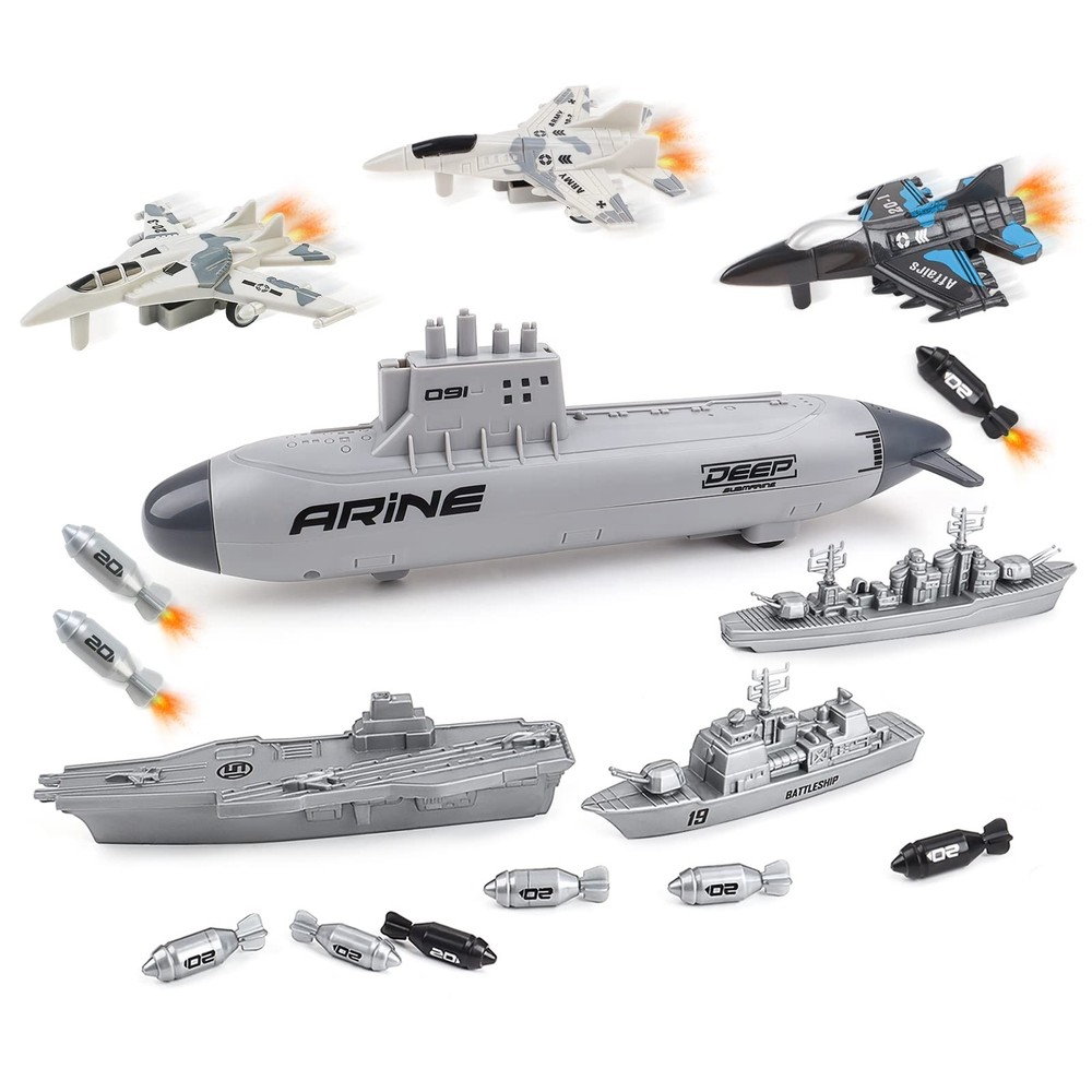Aircraft Carrier Toy Military Submarine Naval Ship Play Set with Planes Army …