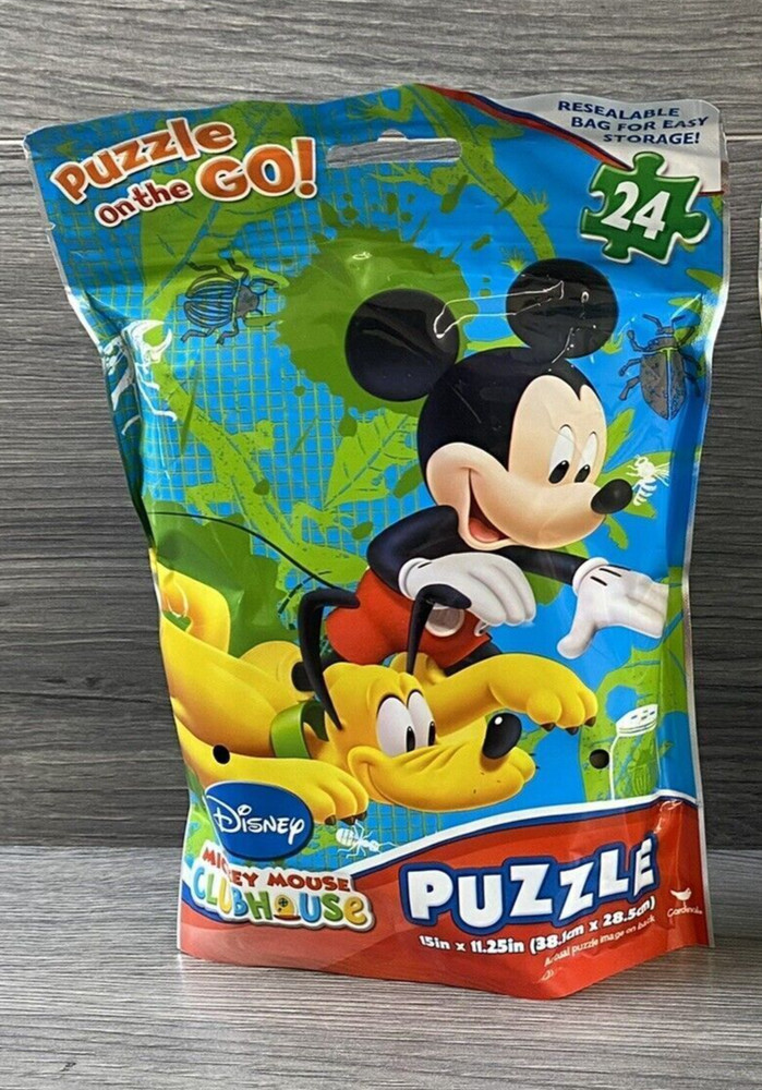 Disney Mickey Mouse 24pc Puzzle On The Go! 15”x11.25” Resealable Bag Brand New