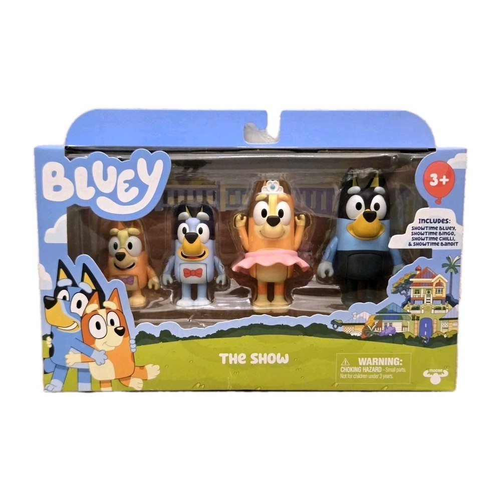 Bluey The Show LIMITED EDITION Showtime Bluey/Bingo/Chilli/Bandit 4Pk Figure Set