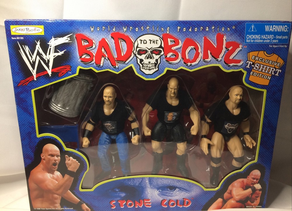 NEW 1998 Jakks Pacific WWF Bad Bonz Stone Cold Exclusive T-Shirt Editon Figures!