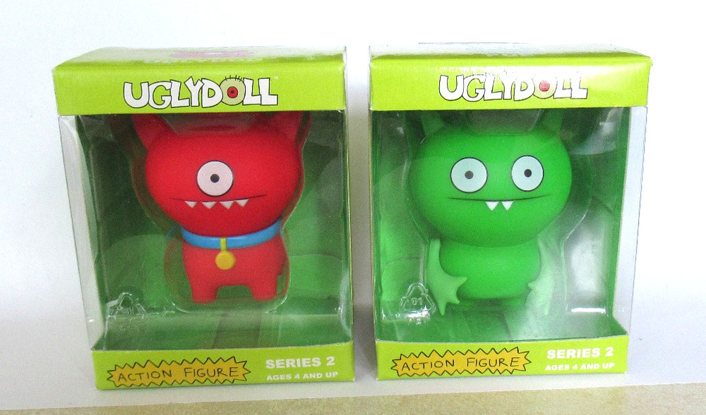 Lot of 2 Uglydoll Series 2 Figures Green Poe & Red Uglydog NIP