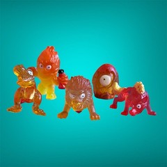 Zuru Smashers Dino Mini Fig Lot of 4 Egg T-Rex Lion Wolf Red Orange Translucent