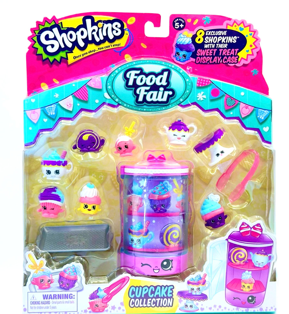 Shopkins Food Fair Cup Cake Collection 8 Pieces Plus Tray Tongs & Display New