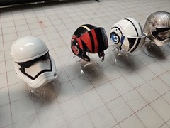 Star Wars Diecast Lot of 6 Black Silver Red Mini Helmets w/ Stands Plastic