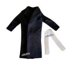 Mezco One:12 Pruneface – BLACK OVERCOAT & WHITE SILK SCARF 1/12 Soft Goods