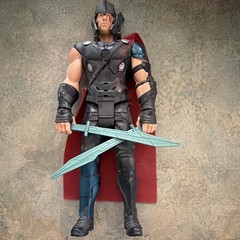 Thor Marvel Plastic/Fabric Action Figure Black Armor w/ Red Cape, Blue Sword