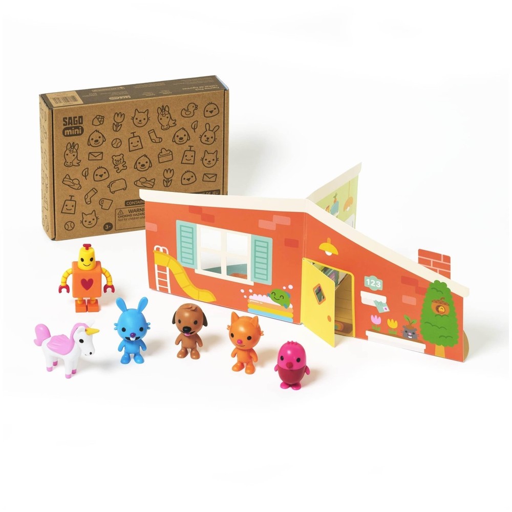 Figurine Pack with 6Toy Figures and Folding Playhouse Kids Toys for Boys & Girls
