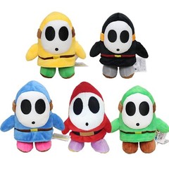 5X Black Green Yellow Blue Red Shy Guy Super Mario Bros Plush Toy Figure Doll 6″