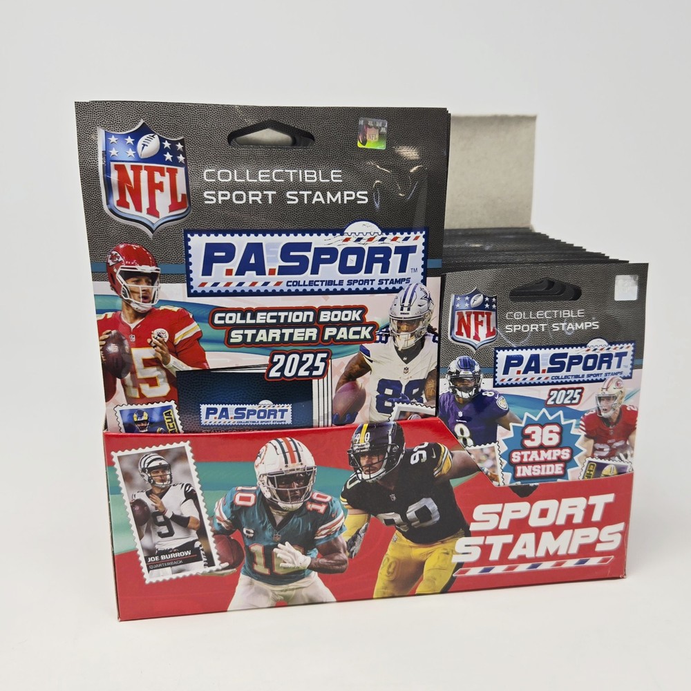 P.A. Sport NFL 2025 Collectible Sport Stamps + Book – 6 Display Box Factory Case